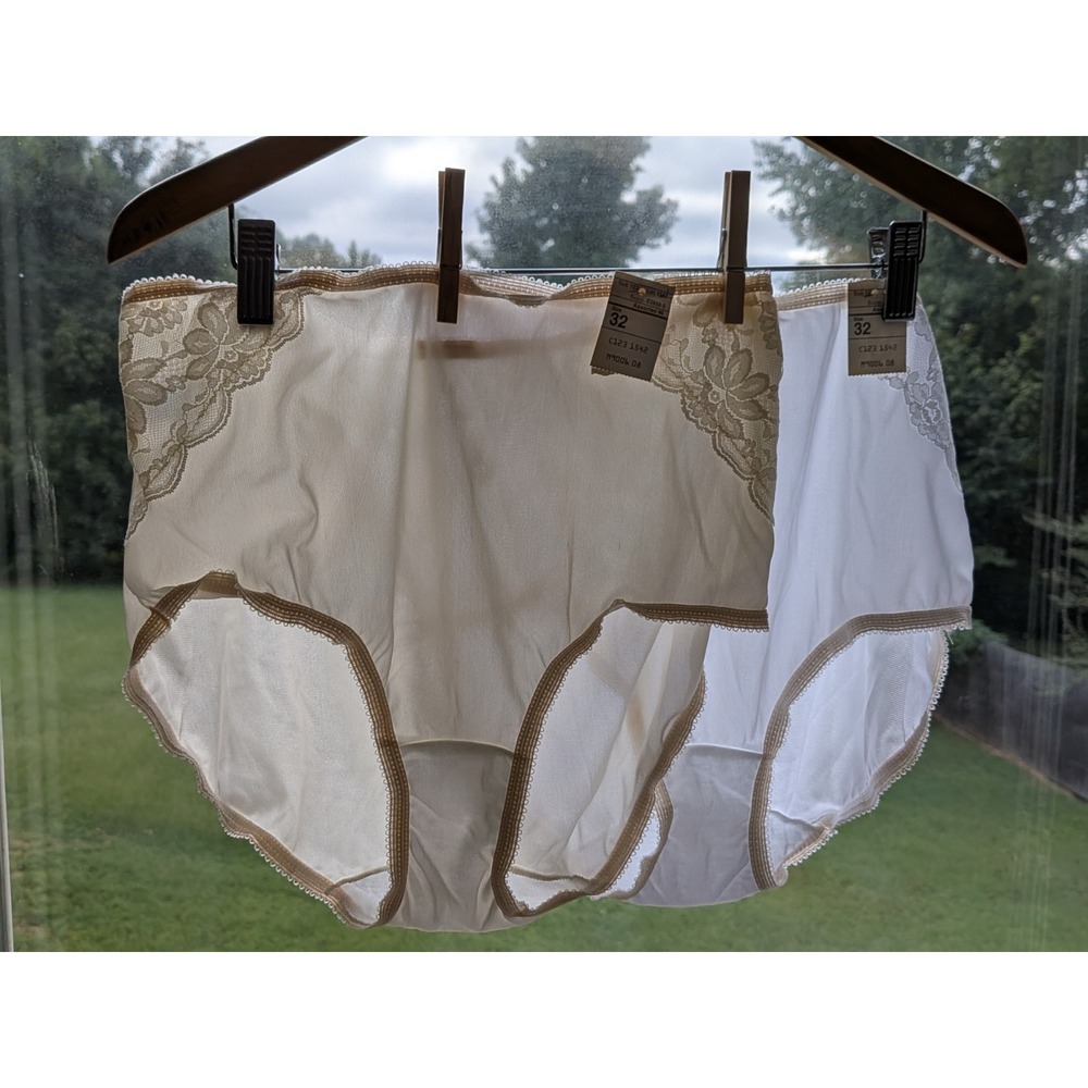 NWT LOT2💋Vtg JC Penney Nylon 32 Panties Granny Double Mushroom Gusset Lace Sexy